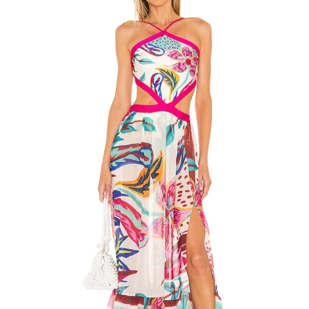 PatBO FLora halter neck beach dress xs white multi color - Picture 1 of 3